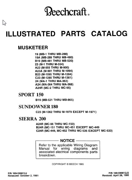 Beechcraft Musketer Illustrated Parts Catalog