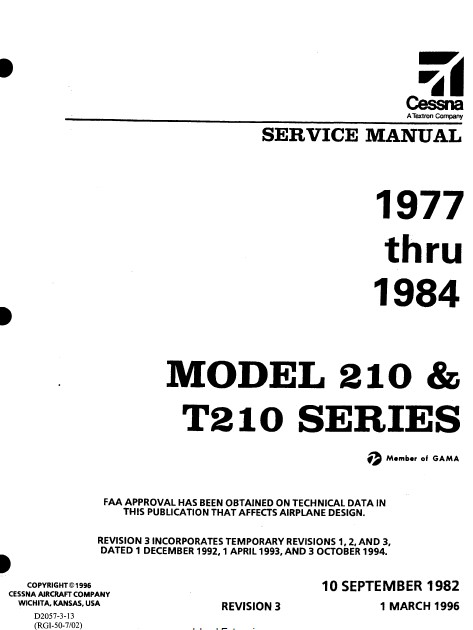 Cessna 210 and T210 Series 1977 thru 1984 Service Manual D2057-2-13