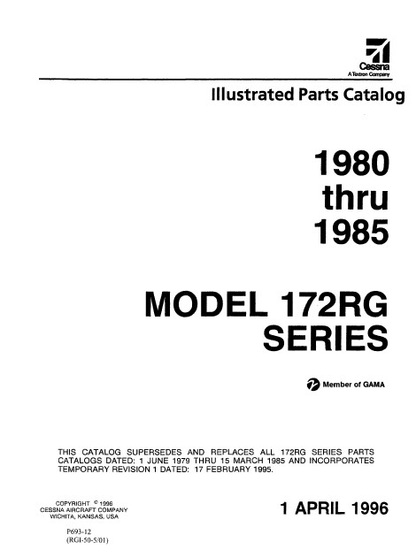 Cessna Model 172RG Series Illustrated Parts Catalog 1980 Thru 1985 P693-12