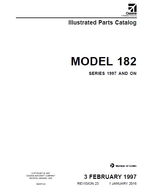 Cessna Model 182 Series 1997 And On Illustrated Parts Catalog 182SPC23.2