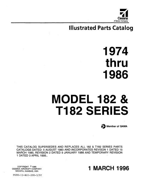 Cessna Model 182 & T182 Series Illustrated Parts Catalog 1974 Thru 1986 P690-12
