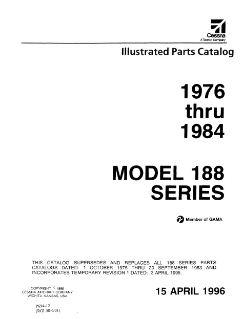 Cessna Model 188 Series Illustrated Parts Catalog 1976 Thru 1984 P694-12