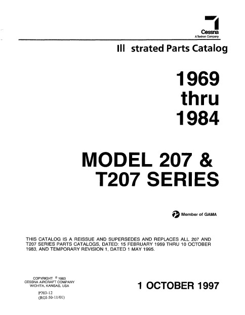 Cessna Model 207 & T207 Series Illustrated Parts Catalog 1969 thru 1984 P703-12