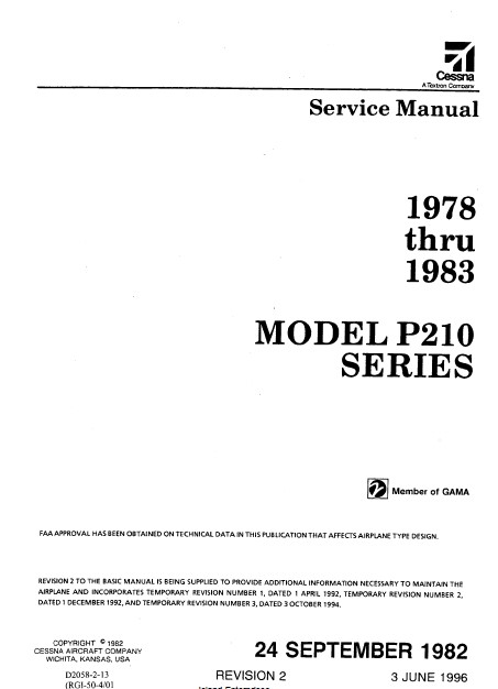 Cessna Model P210 Series Service Manual 1978 thru 1983 D2058-2-13