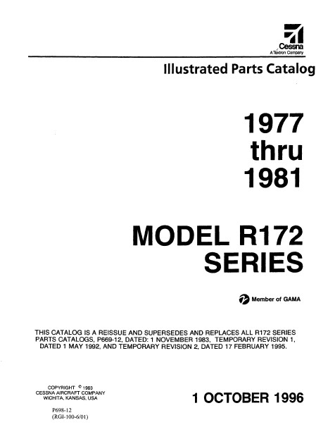 Cessna R172 Series Illustrated Parts Catalog 1977 Thru 1981 P698-12