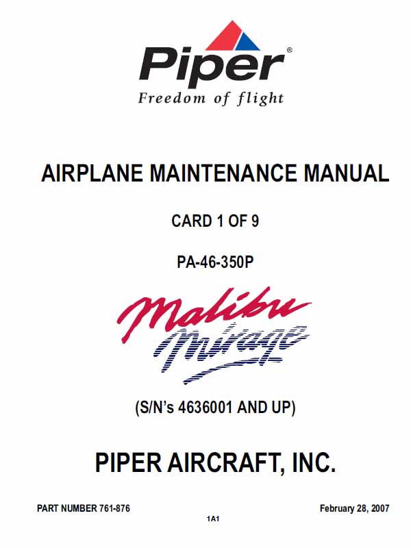 PA-46-350P, Piper Malibu Mirage Maintenance Manual P-761-876