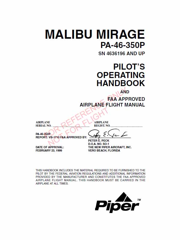 Piper Malibu Mirage Pa 46 350p POH Flight Manual